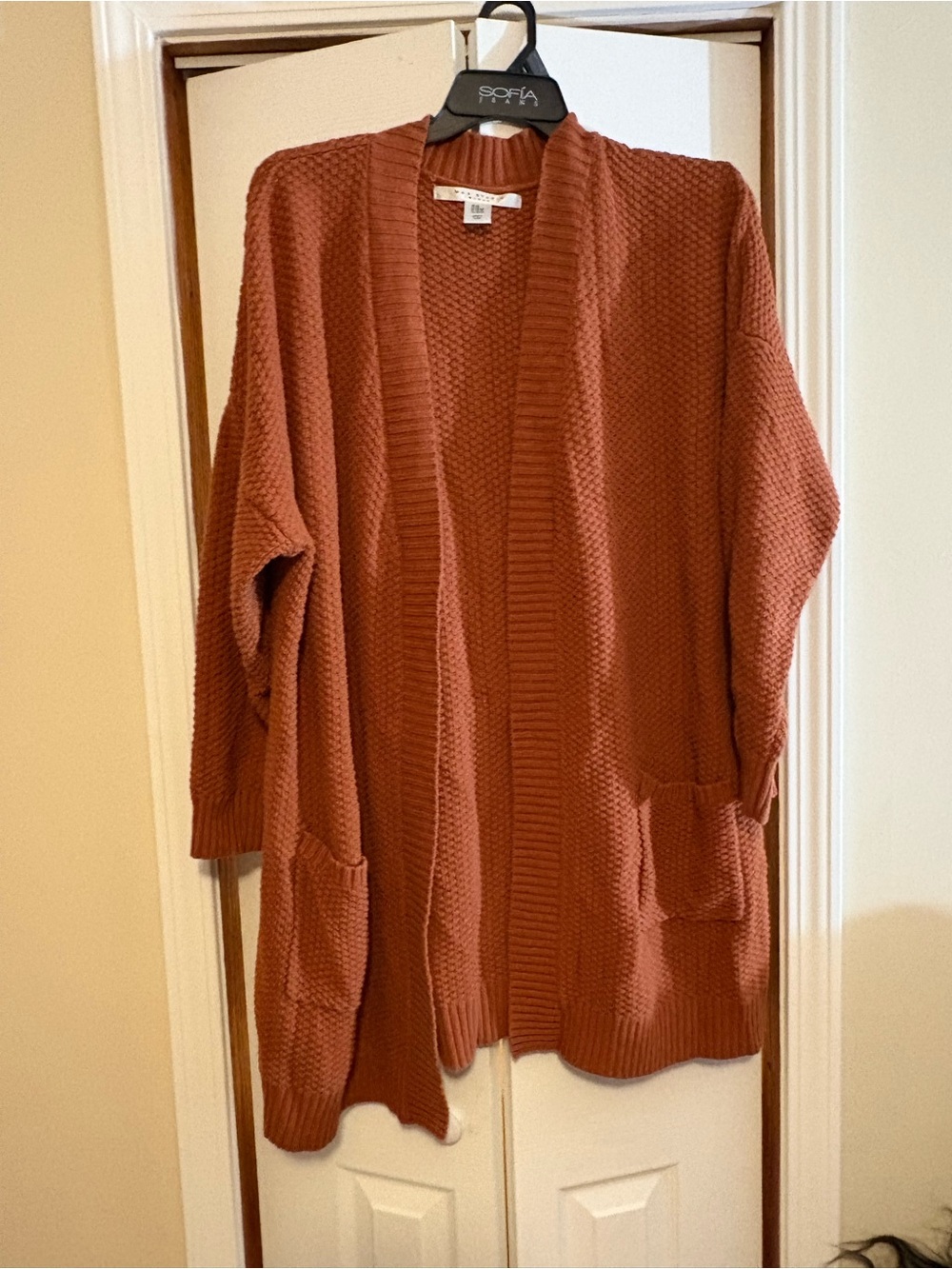 Max Studio Rust Open-Front Chunky Knit Cardigan